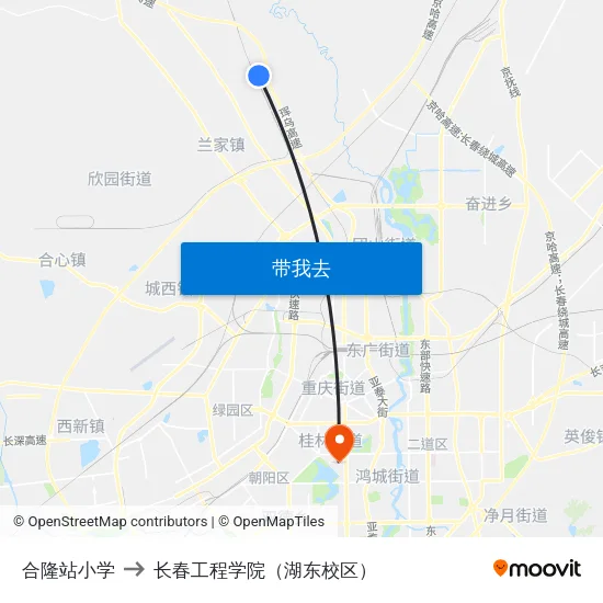 合隆站小学 to 长春工程学院（湖东校区） map