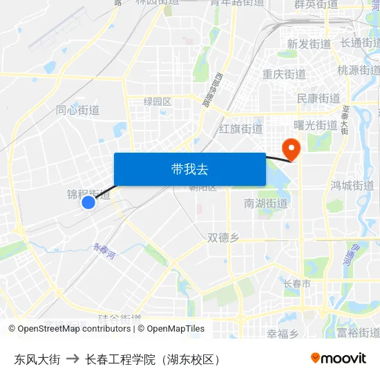 东风大街 to 长春工程学院（湖东校区） map