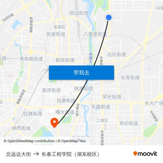北远达大街 to 长春工程学院（湖东校区） map
