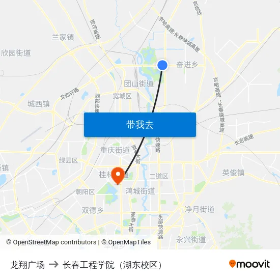 龙翔广场 to 长春工程学院（湖东校区） map