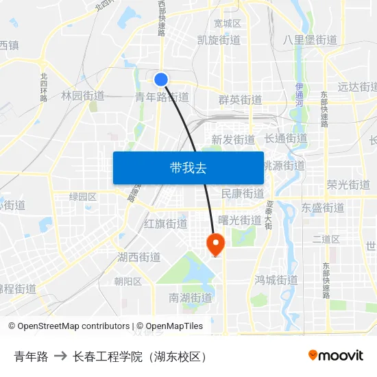 青年路 to 长春工程学院（湖东校区） map