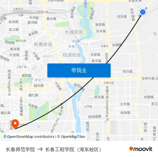 长春师范学院 to 长春工程学院（湖东校区） map