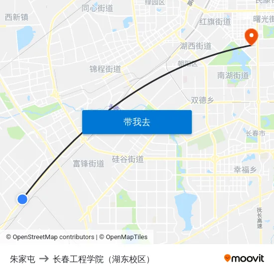 朱家屯 to 长春工程学院（湖东校区） map