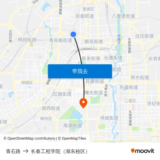青石路 to 长春工程学院（湖东校区） map