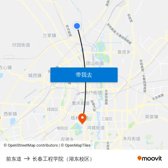 前东道 to 长春工程学院（湖东校区） map