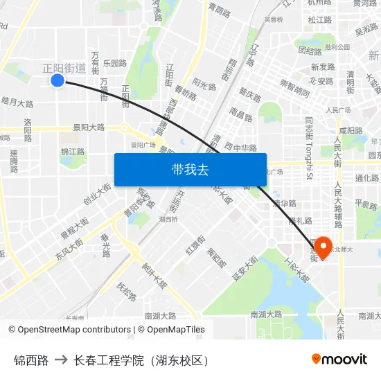 锦西路 to 长春工程学院（湖东校区） map