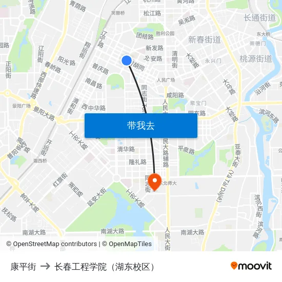 康平街 to 长春工程学院（湖东校区） map