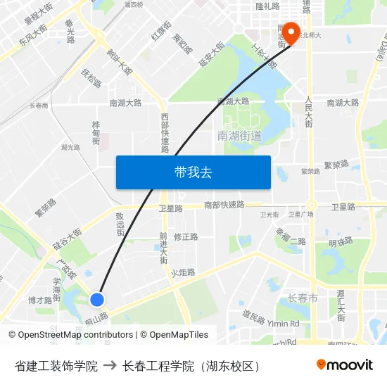 省建工装饰学院 to 长春工程学院（湖东校区） map