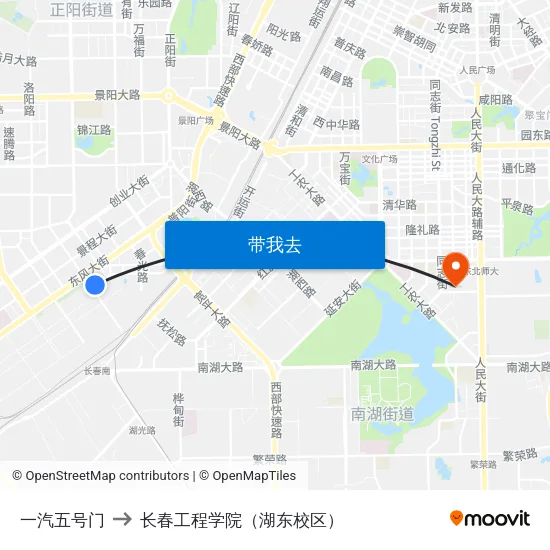 一汽五号门 to 长春工程学院（湖东校区） map