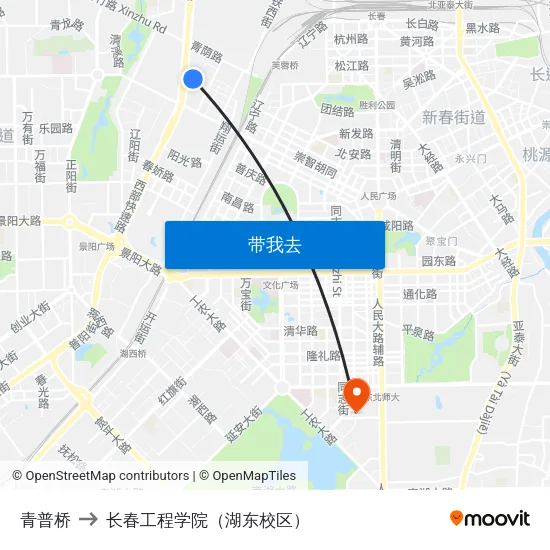 青普桥 to 长春工程学院（湖东校区） map