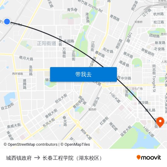城西镇政府 to 长春工程学院（湖东校区） map