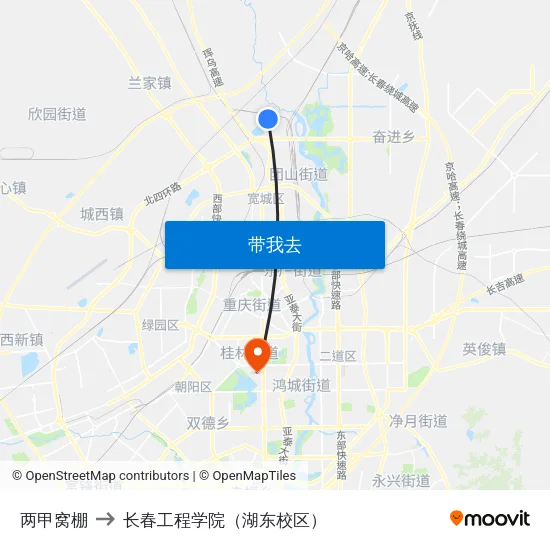 两甲窝棚 to 长春工程学院（湖东校区） map