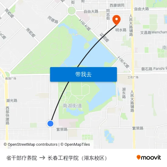 省干部疗养院 to 长春工程学院（湖东校区） map