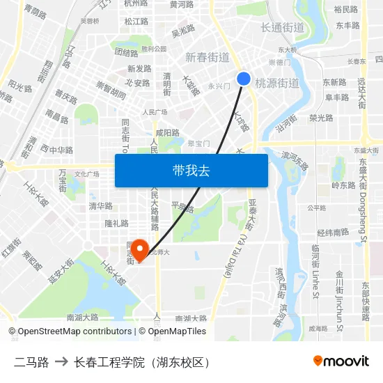 二马路 to 长春工程学院（湖东校区） map