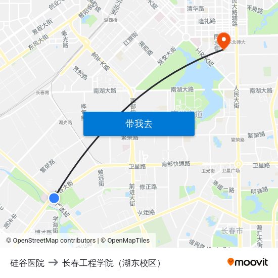硅谷医院 to 长春工程学院（湖东校区） map