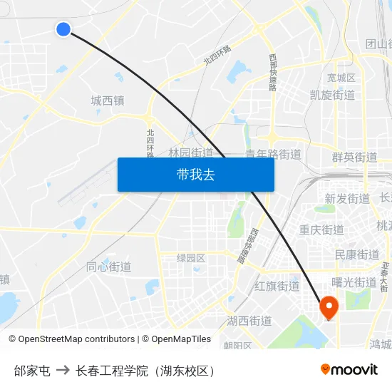 邰家屯 to 长春工程学院（湖东校区） map