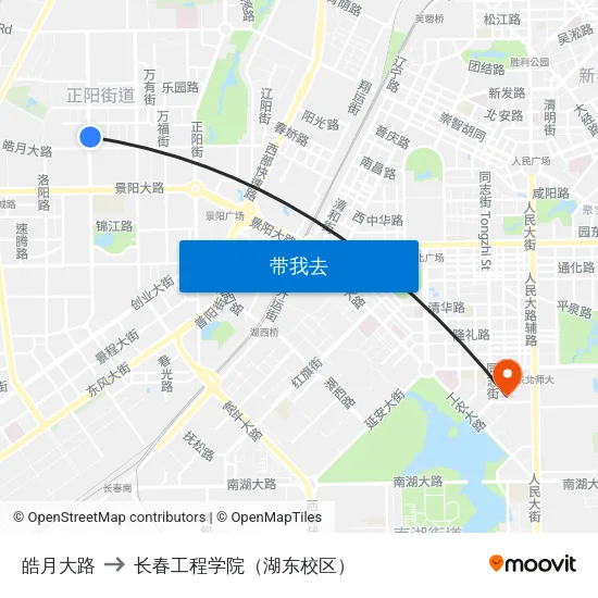皓月大路 to 长春工程学院（湖东校区） map