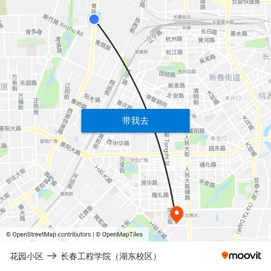 花园小区 to 长春工程学院（湖东校区） map