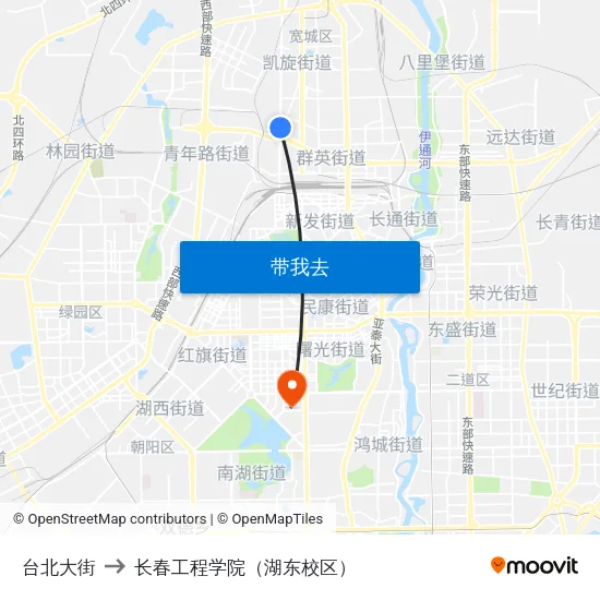 台北大街 to 长春工程学院（湖东校区） map