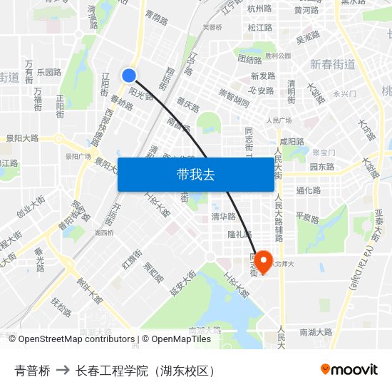 青普桥 to 长春工程学院（湖东校区） map