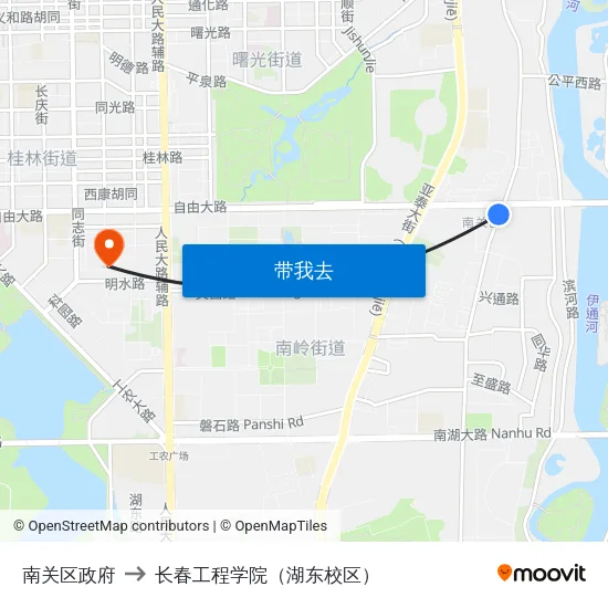南关区政府 to 长春工程学院（湖东校区） map