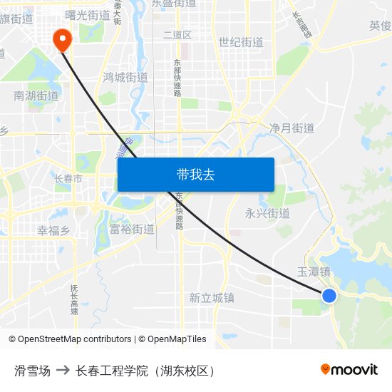 滑雪场 to 长春工程学院（湖东校区） map