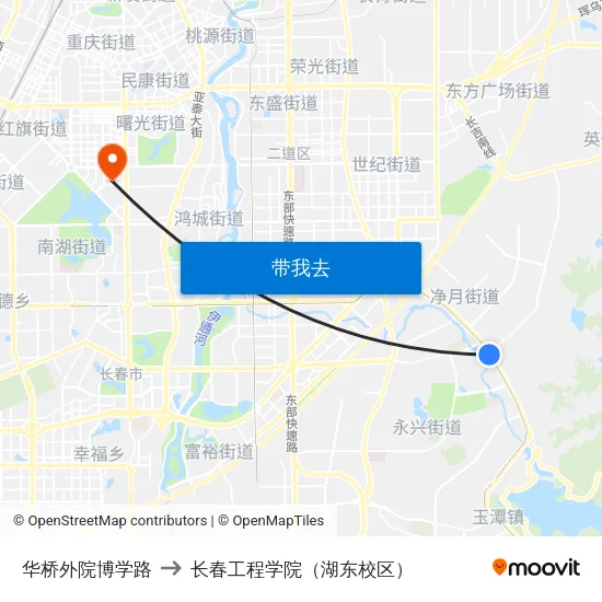 华桥外院博学路 to 长春工程学院（湖东校区） map