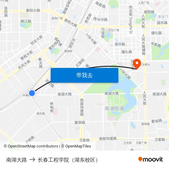 南湖大路 to 长春工程学院（湖东校区） map