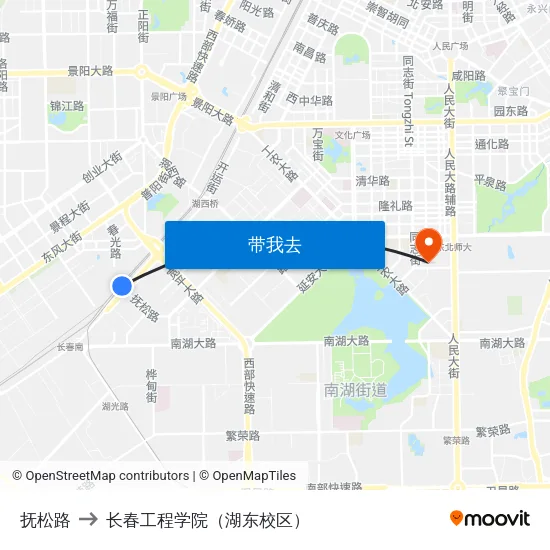 抚松路 to 长春工程学院（湖东校区） map