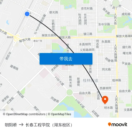 朝阳桥 to 长春工程学院（湖东校区） map