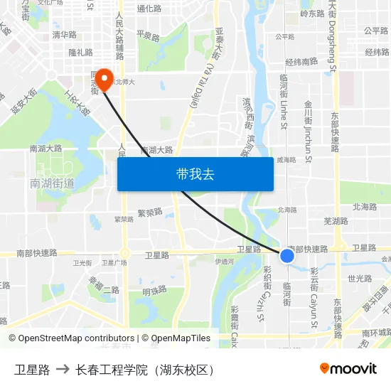 卫星路 to 长春工程学院（湖东校区） map