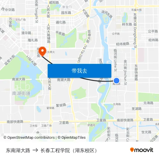 东南湖大路 to 长春工程学院（湖东校区） map