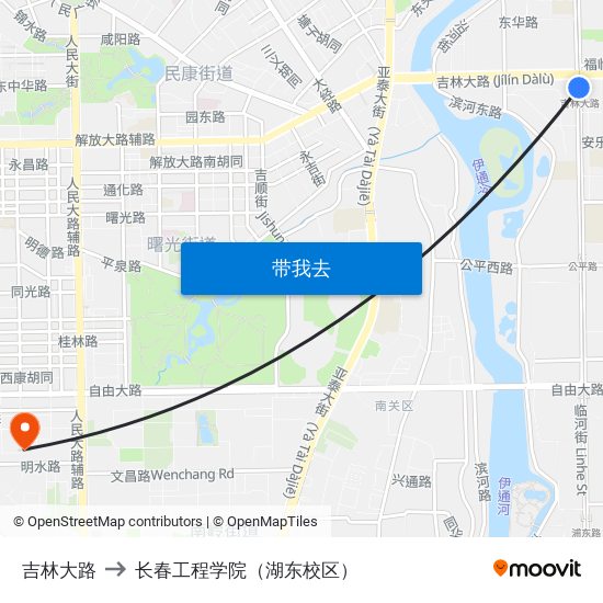 吉林大路 to 长春工程学院（湖东校区） map