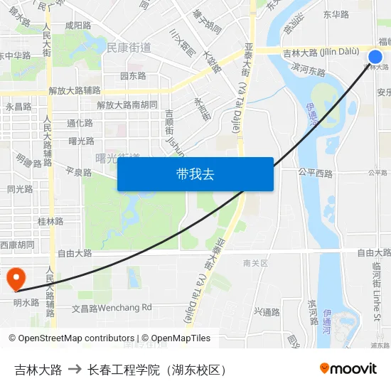 吉林大路 to 长春工程学院（湖东校区） map