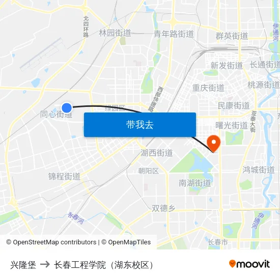 兴隆堡 to 长春工程学院（湖东校区） map