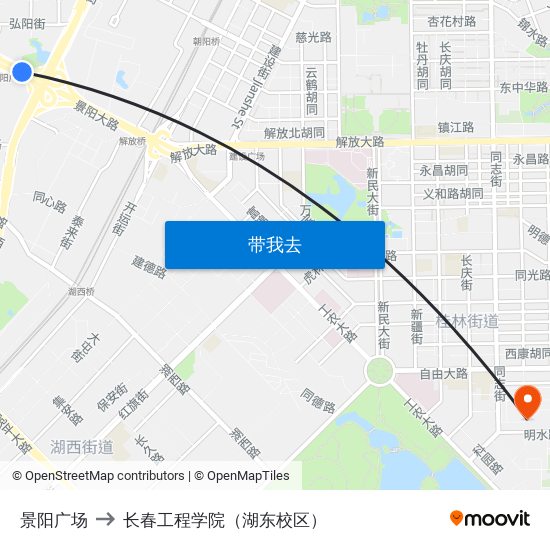 景阳广场 to 长春工程学院（湖东校区） map