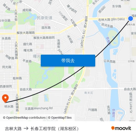 吉林大路 to 长春工程学院（湖东校区） map