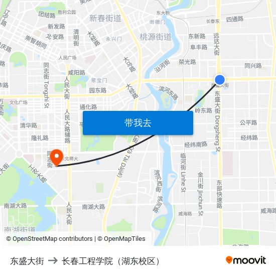 东盛大街 to 长春工程学院（湖东校区） map