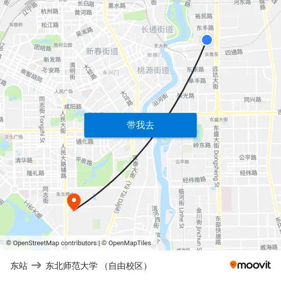 东站 to 东北师范大学 （自由校区） map