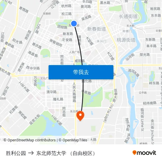 胜利公园 to 东北师范大学 （自由校区） map