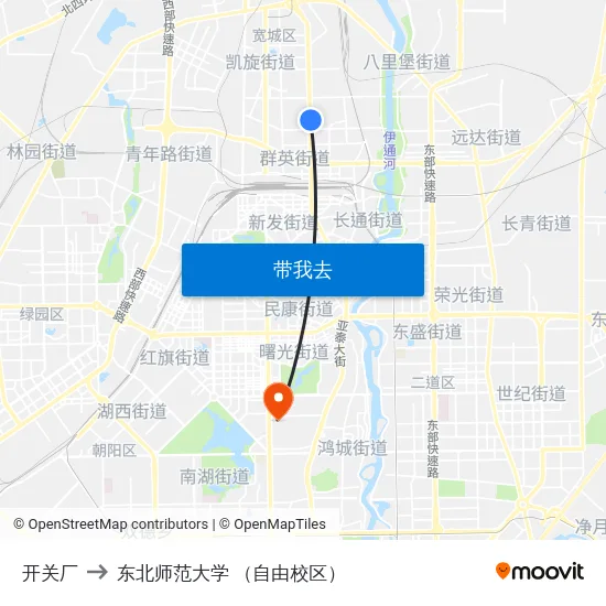 开关厂 to 东北师范大学 （自由校区） map