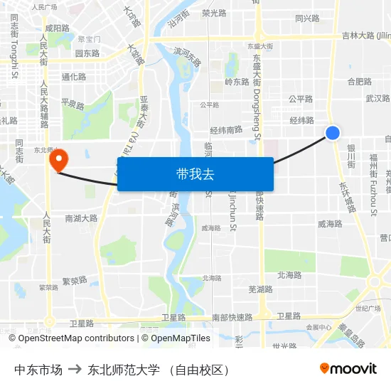中东市场 to 东北师范大学 （自由校区） map