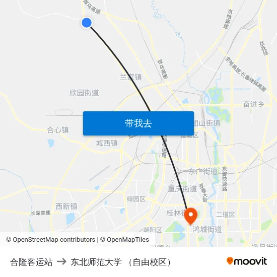 合隆客运站 to 东北师范大学 （自由校区） map
