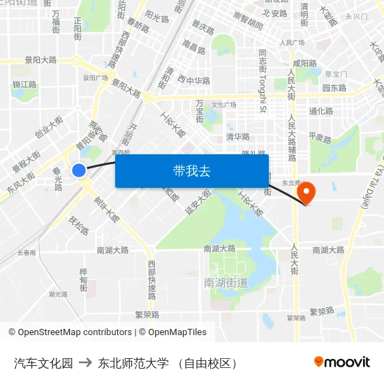 汽车文化园 to 东北师范大学 （自由校区） map