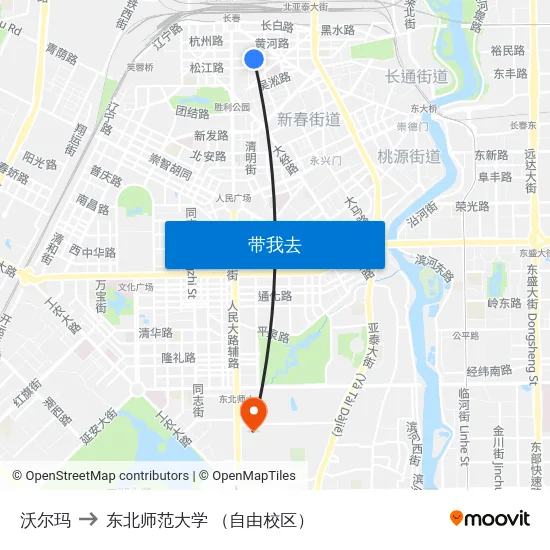 沃尔玛 to 东北师范大学 （自由校区） map