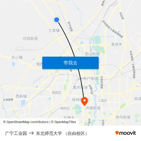 广宁工业园 to 东北师范大学 （自由校区） map