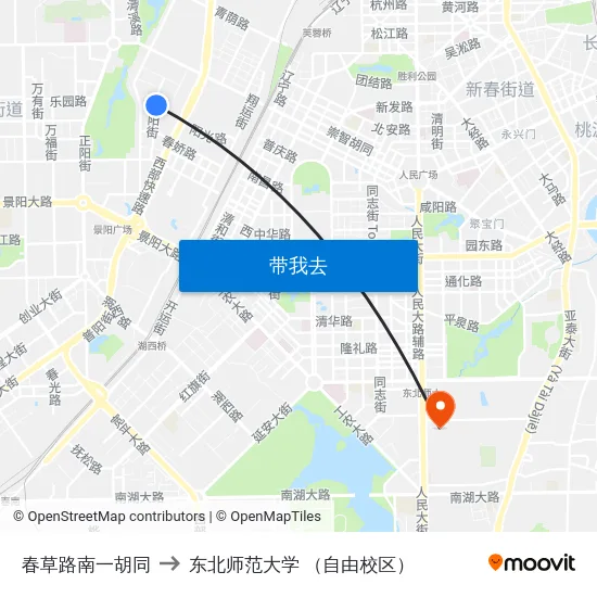 春草路南一胡同 to 东北师范大学 （自由校区） map