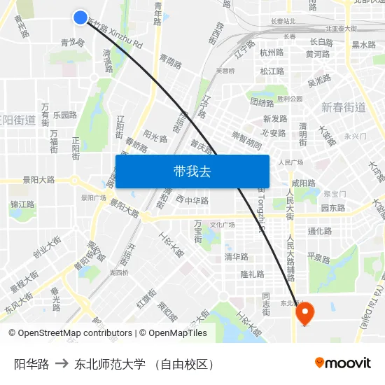 阳华路 to 东北师范大学 （自由校区） map
