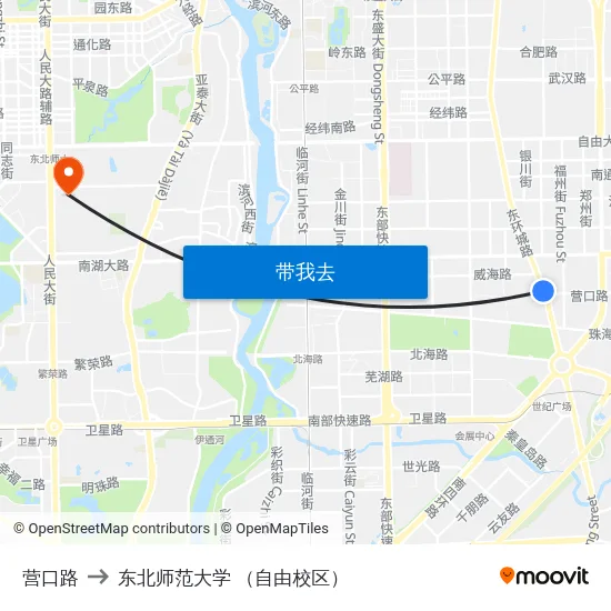 营口路 to 东北师范大学 （自由校区） map