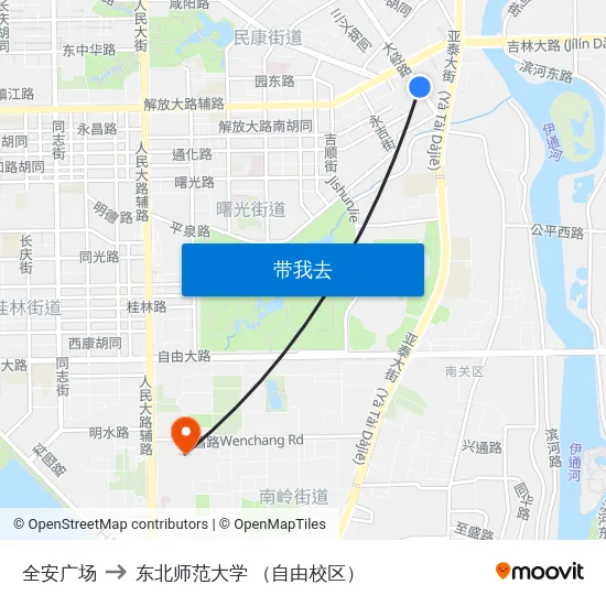 全安广场 to 东北师范大学 （自由校区） map